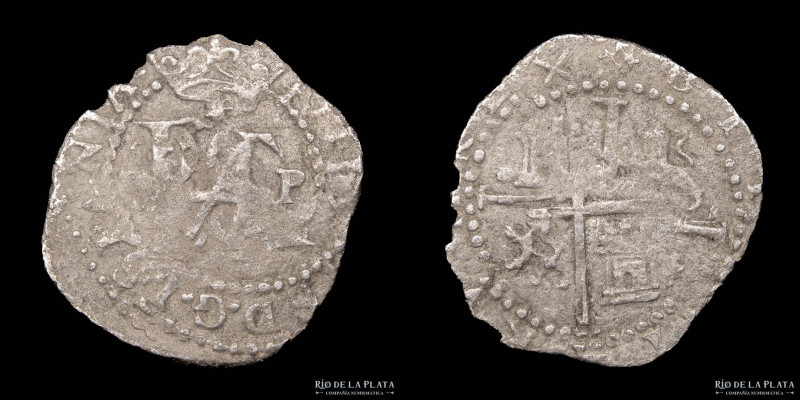 Potosí. Felipe II (1574-1598) 1/2 Real 1574-75 R (Alonso Rincón) Macuquina. AG.9...
