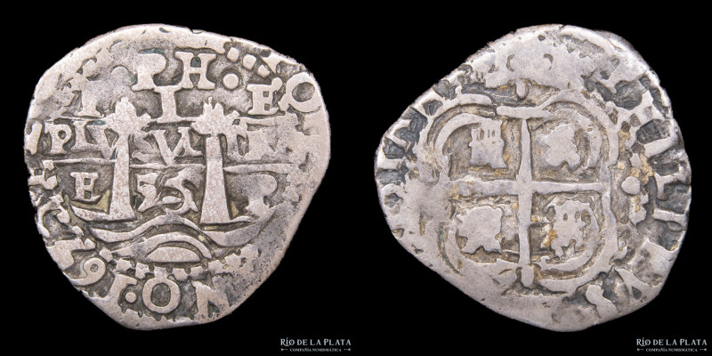 Potosí. Felipe IV (1621-1662) 1 Real 1653 E. Macuquina/Cob. AG.930; 21mm; 2.74g....