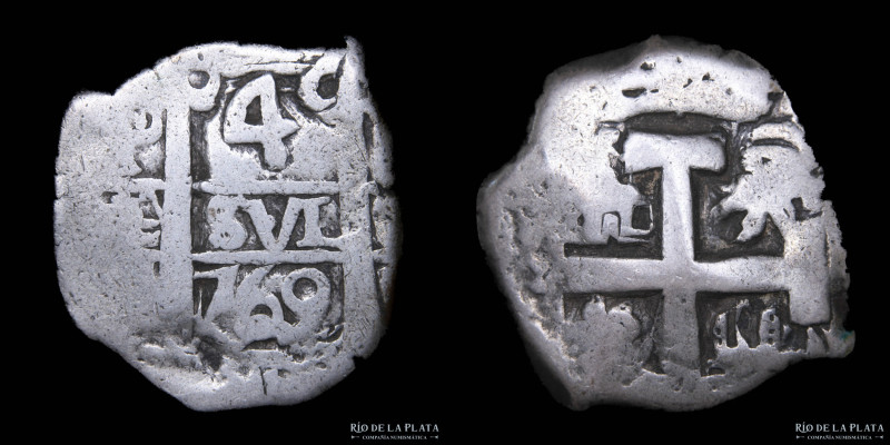 Potosí. Carlos III (1759-1788) 4 Reales 1769 VY Macuquina / Cob. AG.930; 27.0mm;...