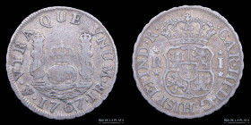 Potosi. Carlos III. 1 Real 1767 JR Columnaria. CJ 61.1.1