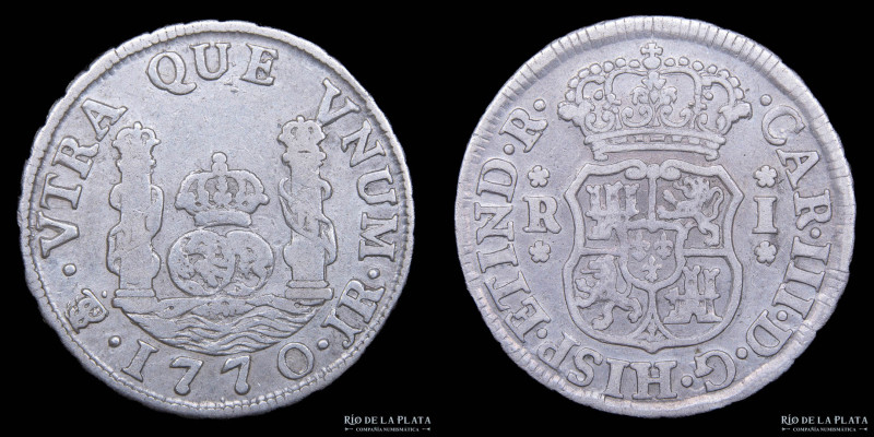 Potosí. Carlos III (1759-1788) 1 Real 1770 JR Columnaria (José de Vargas y Flor,...