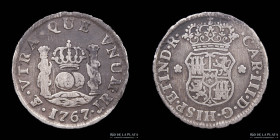 Potosi. Carlos III. 1/2 Real 1767 JR Columnaria. CJ 62.1.1