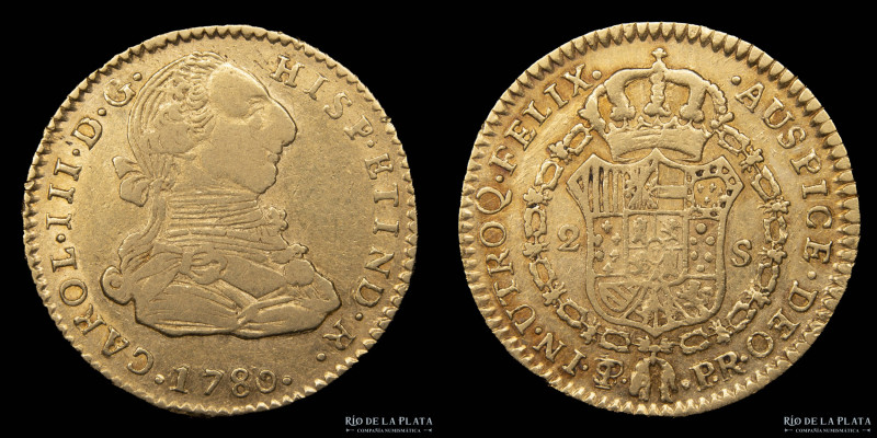Potosí. Carlos III (1759-1788) 2 Escudos 1787 PR (Pedro Mazondo, Raymundo de Ytu...