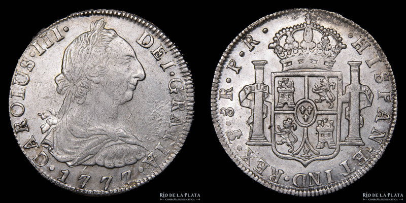 Potosí. Carlos III (1759-1788) 8 Reales 1777 PR (Pedro Mazondo, Raymundo de Ytur...