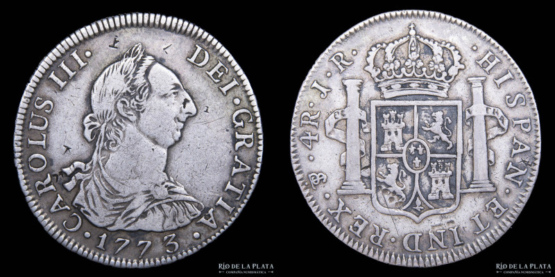 Potosí. Carlos III (1759-1788) 4 Reales 1773 JR (José Vargas y Flor, Francisco d...