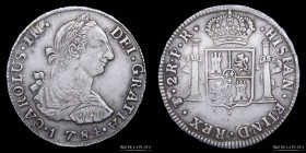 Potosi. Carlos III. 2 Reales 1784 PR. Punto bajo escudo. CJ 65.13.1
