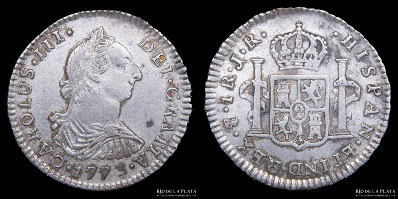 Potosí. Carlos III (1759-1788) 1 Real 1773 JR (Jose de Vargas y Flor y Raimundo ...