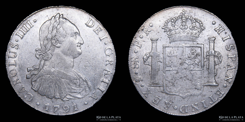 Potosí. Carlos IV (1788-1808) 8 Reales 1791 PR (Pedro Mazondo, Raymundo de Yturr...