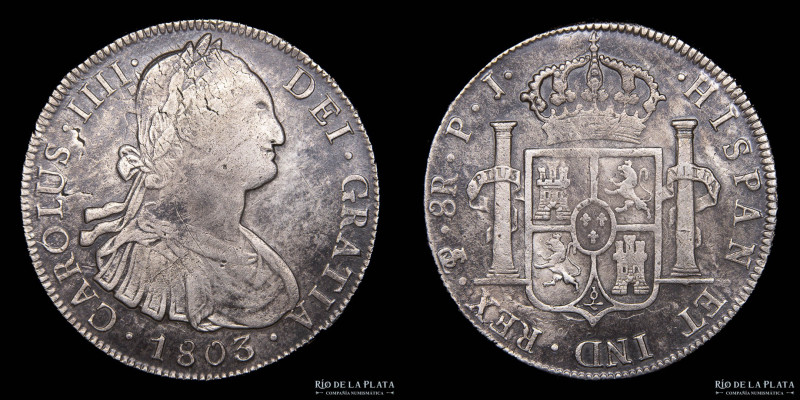 Potosí. Carlos IV (1788-1808) 8 Reales 1803 PJ (Pedro Albizu, Juan Palomo y Sier...