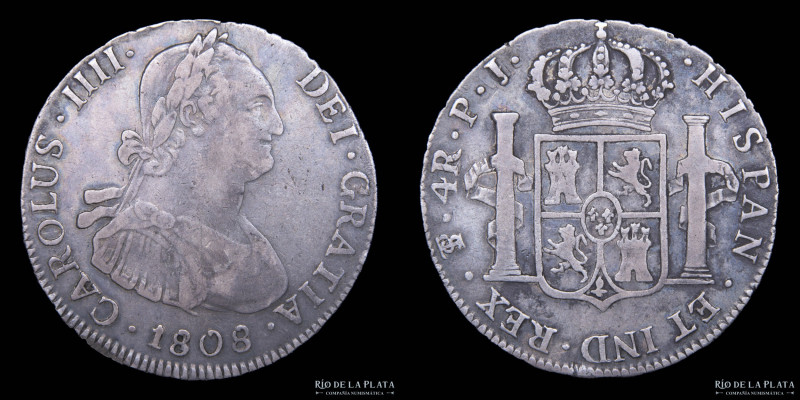 Potosí. Carlos IV. (1788-1808) 4 Reales 1808 PJ (Pedro Martín Albizu, Juan Palom...