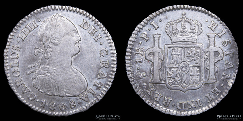 Potosí. Carlos IV (1788-1808) 1 Real 1808 PJ (Pedro Martín Albizu, Juan Palomo y...