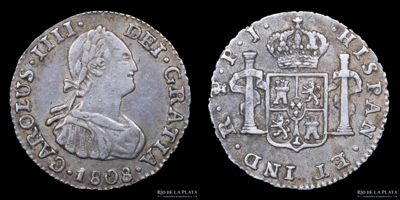 Potosí. Carlos IV (1788-1808) 1/2 Real 1808 PJ (Pedro Martín Albizu, Juan Palomo...