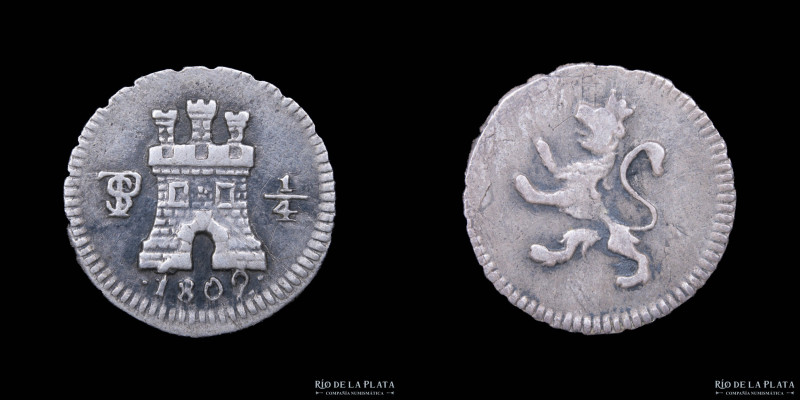 Potosí. Carlos IV (1788-1808) 1/4 Real 1802/1. Sobrefecha escasa. AG.896; 11.0mm...