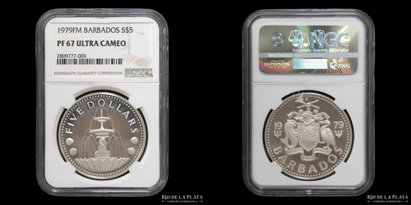 Barbados. 5 Dollars 1979 FM. AG.800; 40mm; 31.1g. KM16a Encapsulada por NGC PF 6...