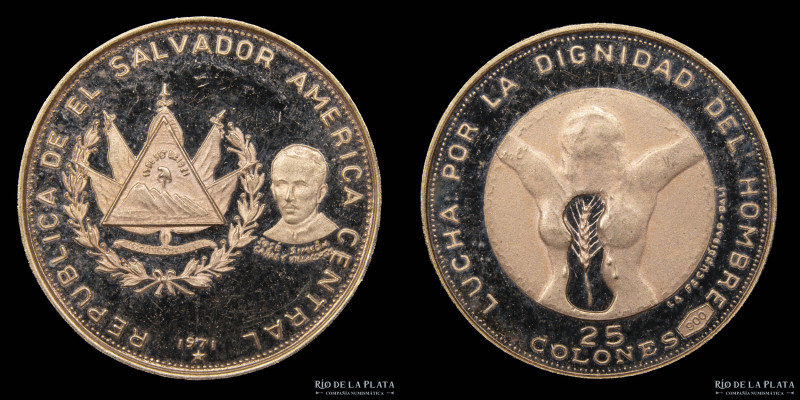 El Salvador. 25 Colones 1971. Oro AU.900; 16mm; 2.94g. KM143 (PROOF)

Nota: To...