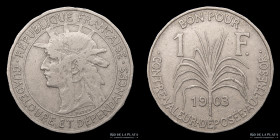 Guadalupe (Francia). 1 Franc 1903. KM46