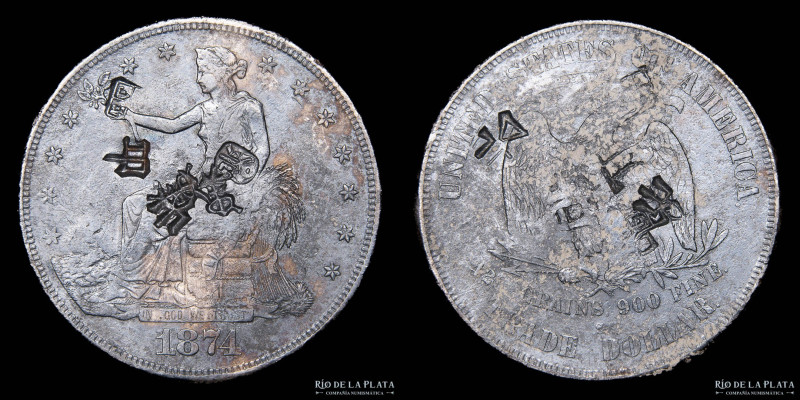 USA. 1 Dollar 1874 S. Chopmarks. AG.900; 38mm; 26.96g. KM108 (VF) Patina oscura...