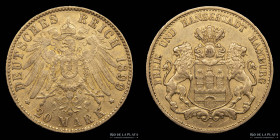 Alemania. 20 Mark 1899 J. Hamburgo. KM618