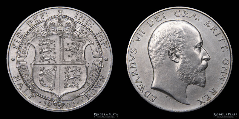 Gran Bretaña. Edward VII (1901-1910) 1/2 Crown 1902. AG.925; 32.3mm; 14.13g. KM8...