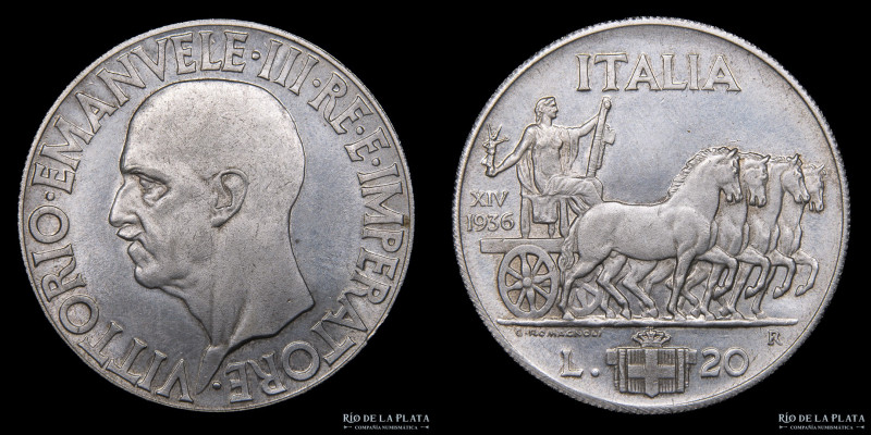 Italia. Vittorio Emanuele III (1900-1946) 20 Lire 1936 R XIV. Ceca de Roma. AG.8...