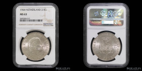 Paises Bajos. Antillas Neerlandesas. Juliana. 2 1/2 Gulden 1964. MS 63. KM7