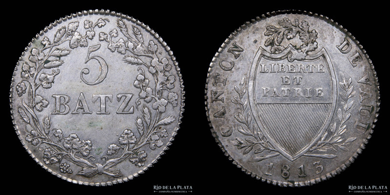 Suiza. Vaud. 5 Batzen 1813. AG.670; 25mm; 4.51g. Nota: Se acuñaron 561.586 unida...