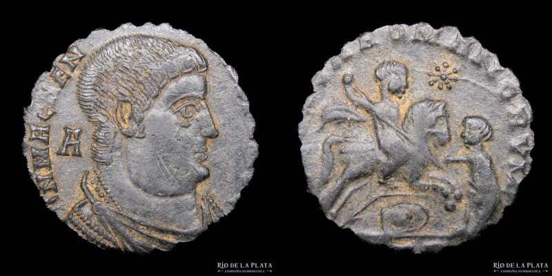 Magnentius (350-353AD) Follis. Arelate mint. Bronze; 21mm; 4.31g. A: A DN MAGNEN...