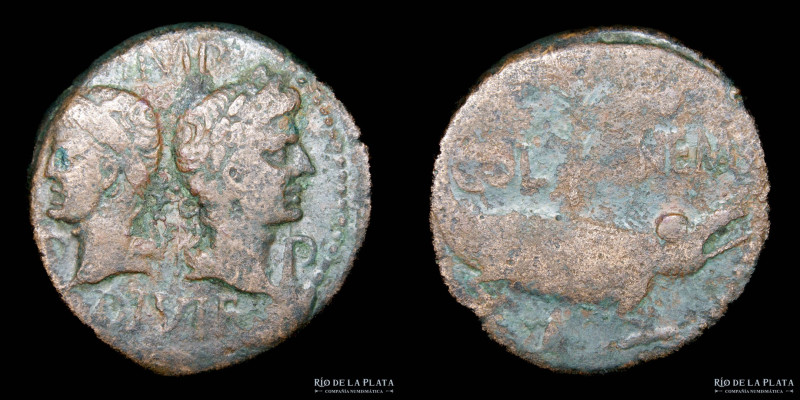 Augustus & Agrippa. Colonia Nemausus (10BC-10AD). Dupondius. Nimes. Cooper; 27mm...