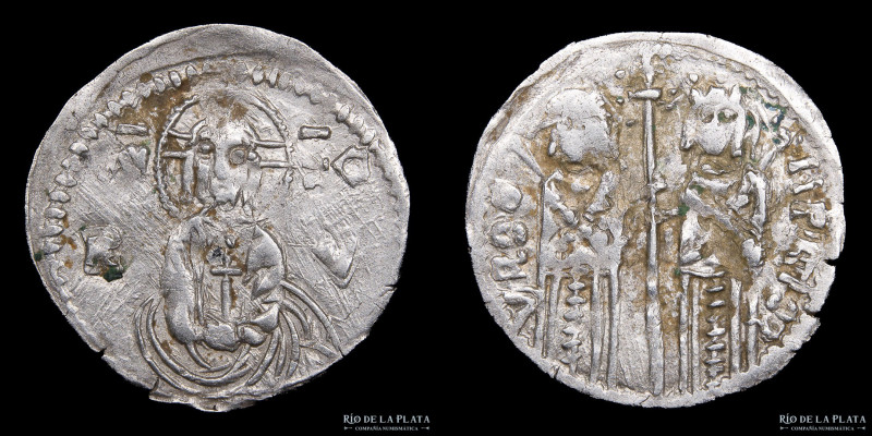 Serbia. Stefan Uros V (1355-1371) Dinar. Silver; 18mm; 0.9g. A: Two crowned figu...