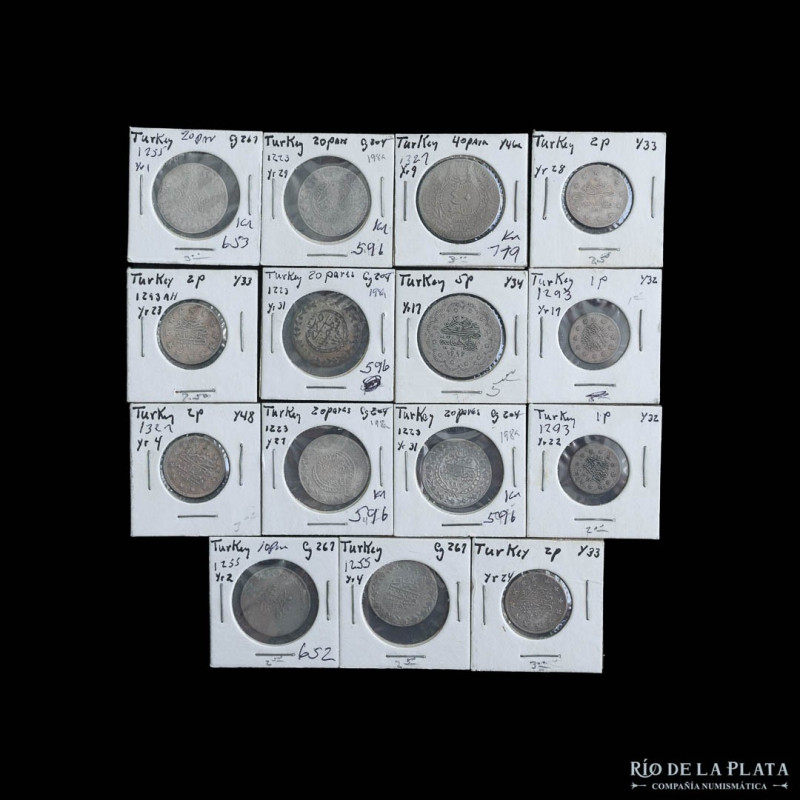 Islamic. Lot x15. Ottoman coins. Different denominations, good grades. 

Nota:...