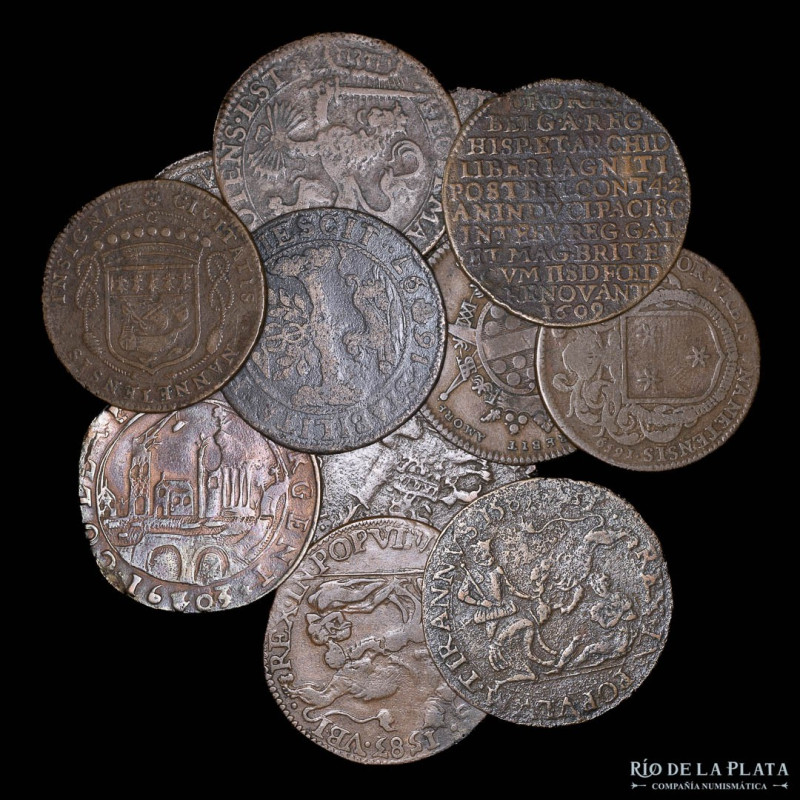 Jetons. Lot x13. France, Netherlands, etc. Copper; 30mm (avg). Interesting lot t...