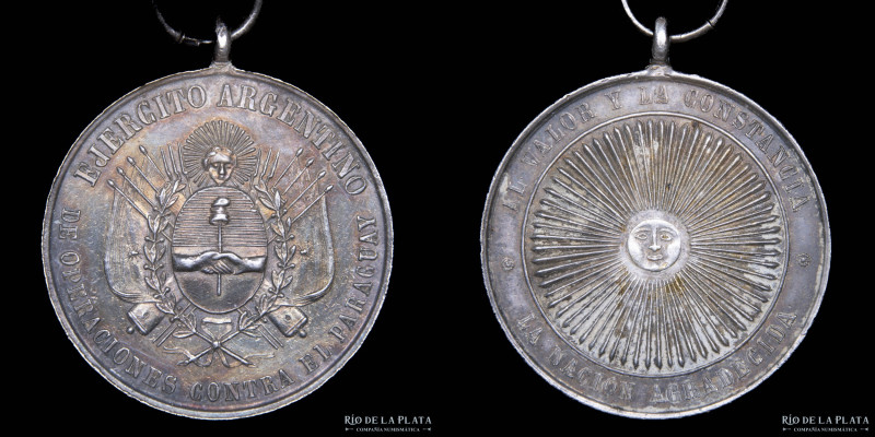 Argentina. Premio Militar 1870. Guerra Triple Alianza. Plata; 27mm; 13,05g. A: A...