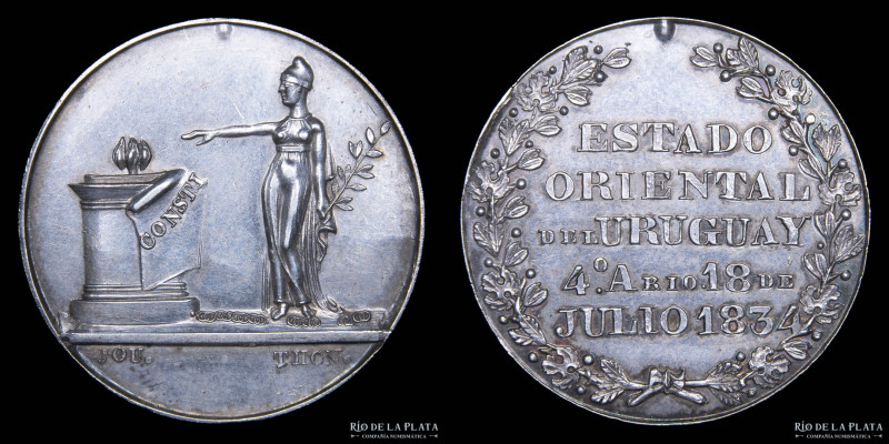 Uruguay. 1834. 4to Aniversario de la Constitución del 18 de Julio. Grabadores: A...