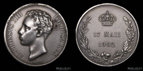 España. 1902. Proclama. Alfonso XIII. Maura. Plata.