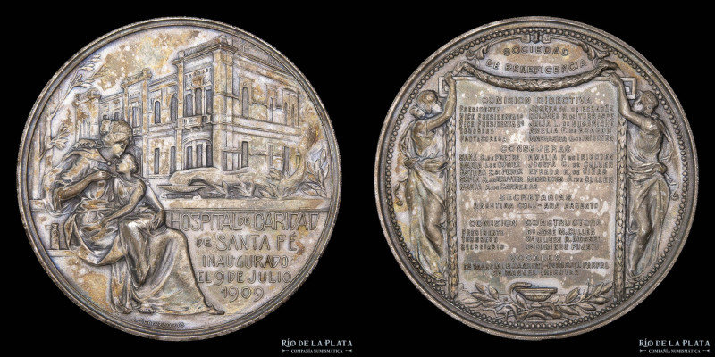 Argentina. Medicina. 1909. Hospital de Caridad de Santa Fé. Plata; 66mm; 122.86g...