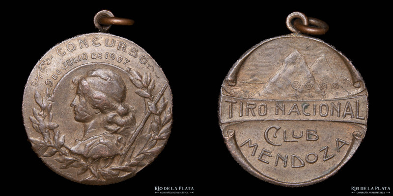Argentina. Tiro. 1907. Concurso. Tiro Nacional Club Mendoza. Cobre; 29mm; 12.91g...