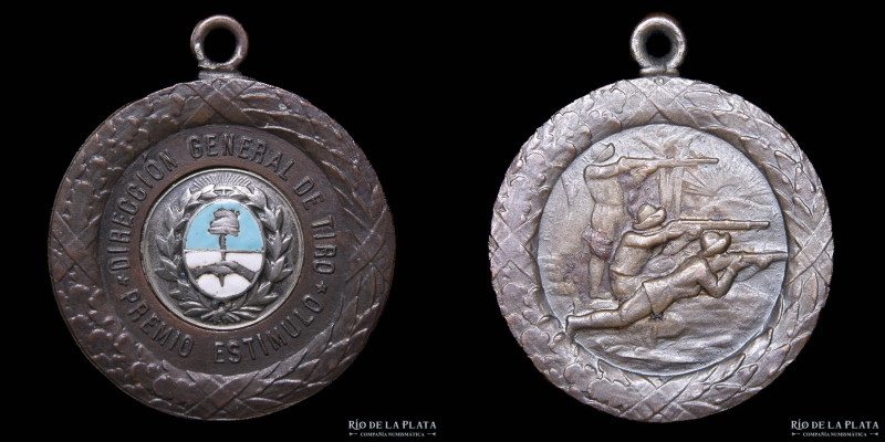 Argentina. Tiro. Premio estímulo de la Dirección General de Tiro. Cobre con apli...