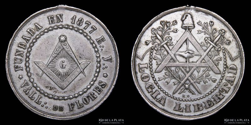 Argentina. Masónica. 1877. Logia Libertad del Valle de Flores. Plata; 32mm; 15.5...