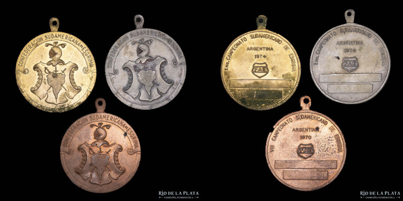 Argentina. 1970-4. Lote x3. Medallas de Esgrima. Campeonatos sudamericanos. Meta...