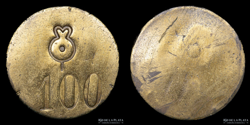 Argentina. Ficha. Esquila. Valor 100. Ramon N Castro. 9 de Julio, Buenos Aires. ...