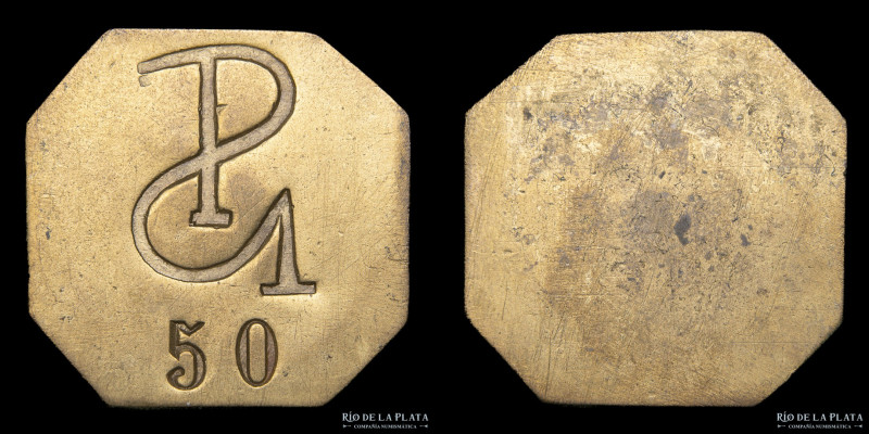 Argentina. Ficha. Esquila. Valor 50. Estancia La Tortuga. Pila. Marca 58.153. Jo...