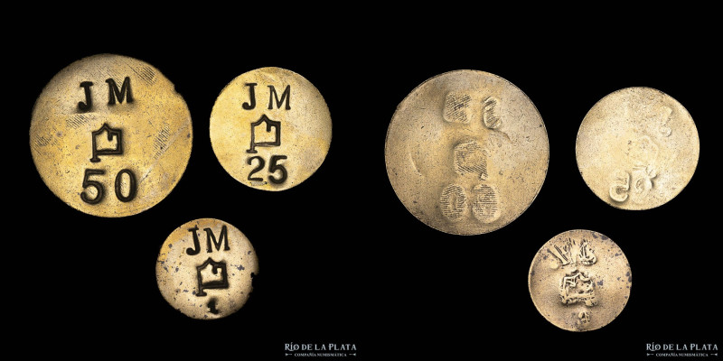 Argentina. Fichas. Esquila. Lote x3. Juan Mailharro. Olavarria, valores 1 , 25 y...
