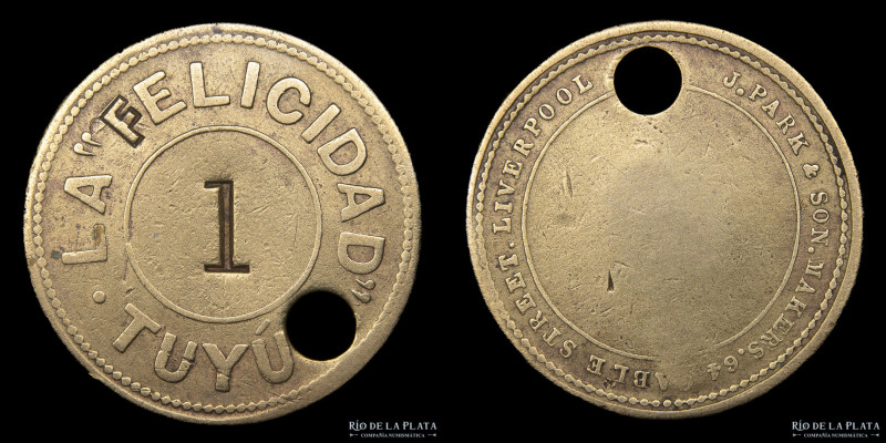 Argentina. Ficha. Esquila. 1 Vellón. La Felicidad. Tuyú. Bronce; 31mm; 8.78g. (F...