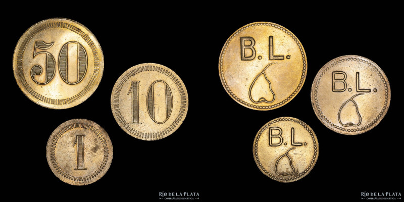 Argentina. Ficha. Esquila. Lote x3. 50,10 y 1 Vellón. La Florida, de Benito Lege...