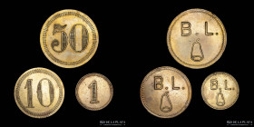 Argentina. Ficha. Esquila. Lote x3. 50,10 y 1 Vellon. La Amelia. Benito Legeren. Corrientes