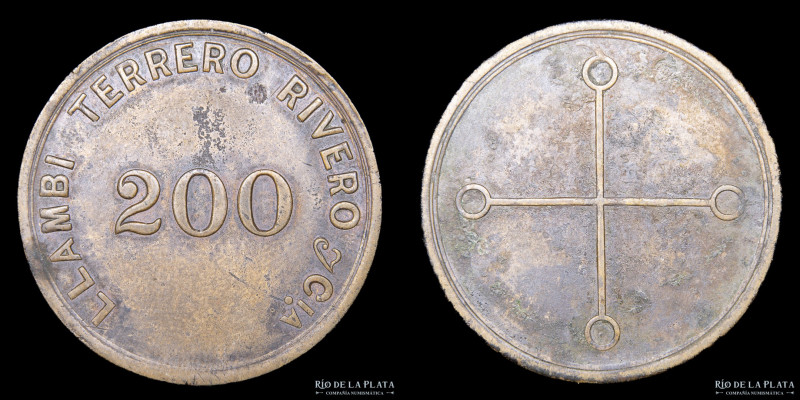 Argentina. Ficha. Valor 200. Llambi Terrero Rivero y Cia. Redonda. Bronce; 35mm;...