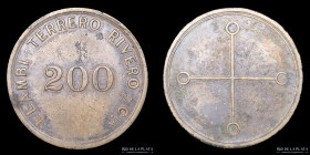 Argentina. Ficha. Valor 200. Llambi Terrero Rivero y Cia. Redonda
