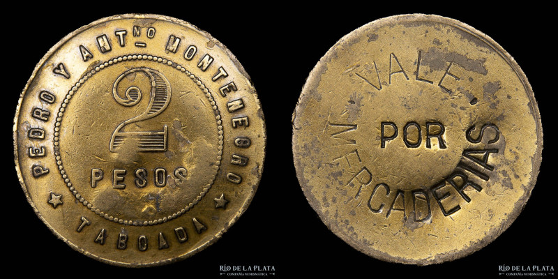 Argentina. Ficha. 2 Pesos Pedro y Antonio Montenegro. Taboada. BR; 33mm; 10.98g....