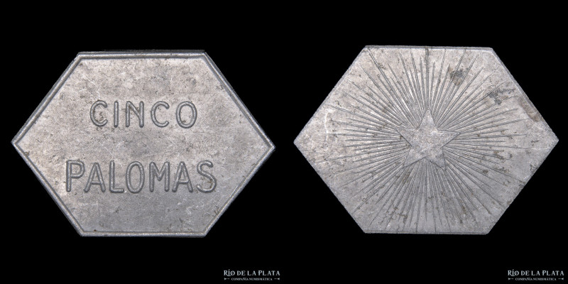 Argentina. Ficha. 5 Palomas. Aluminio; 42x29mm; 3.14g. (XF) A identificar

Not...