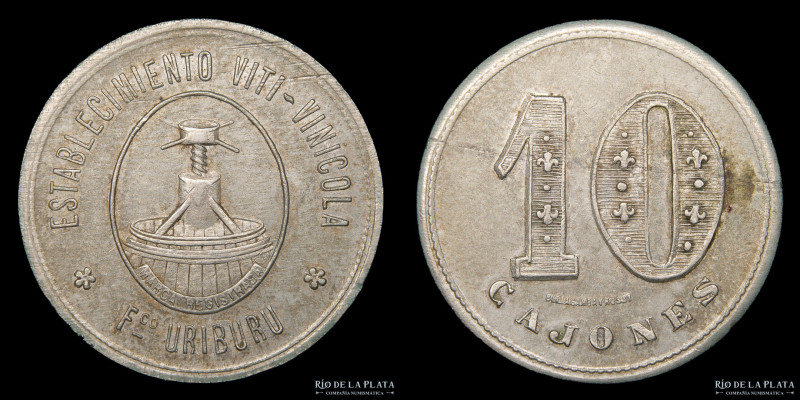 Argentina. Ficha. Vendimia. 10 Cajones. Fco. Uriburu. San Juan. Cu-Ni; 26mm; 5.6...